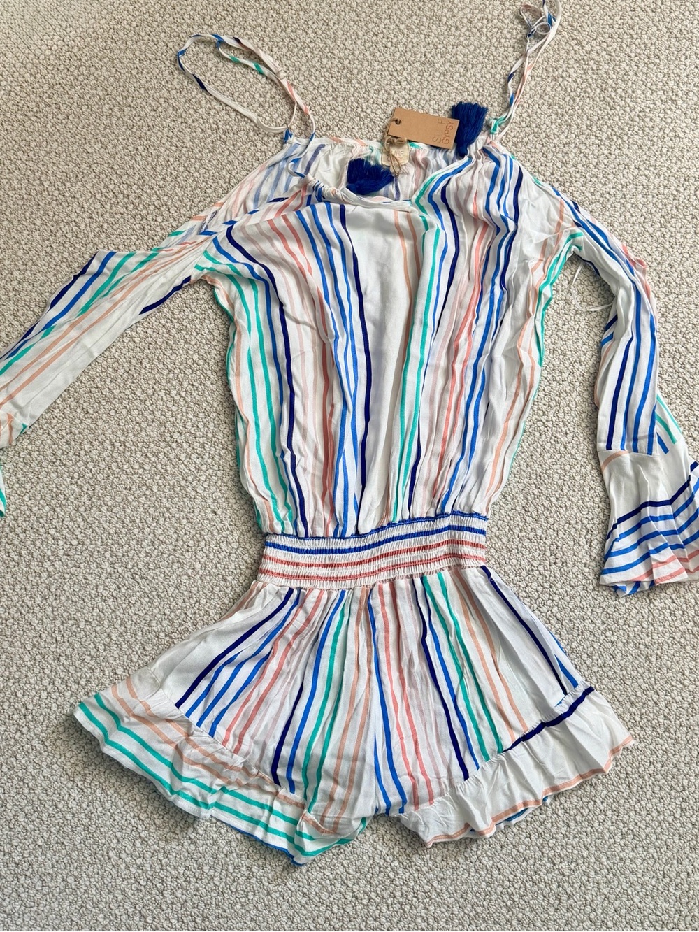 Surf Gypsy White Multi-Stripe Cold-Shoulder Romper